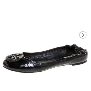 Tory Burch Black Patent Leather Reva Scrunch Ballet Flats
